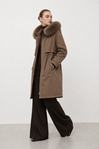 Plush-Collar Longline Parka Coat