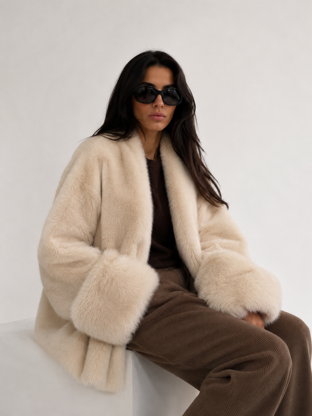 Plush-Trim Oversized Coat