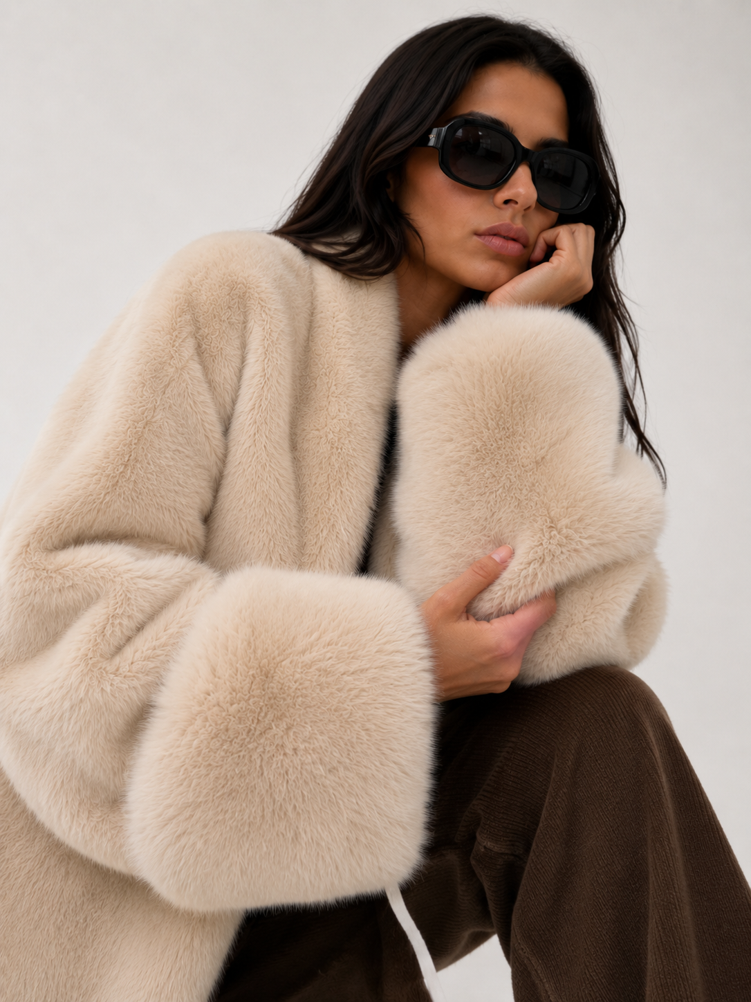 Plush-Trim Oversized Coat