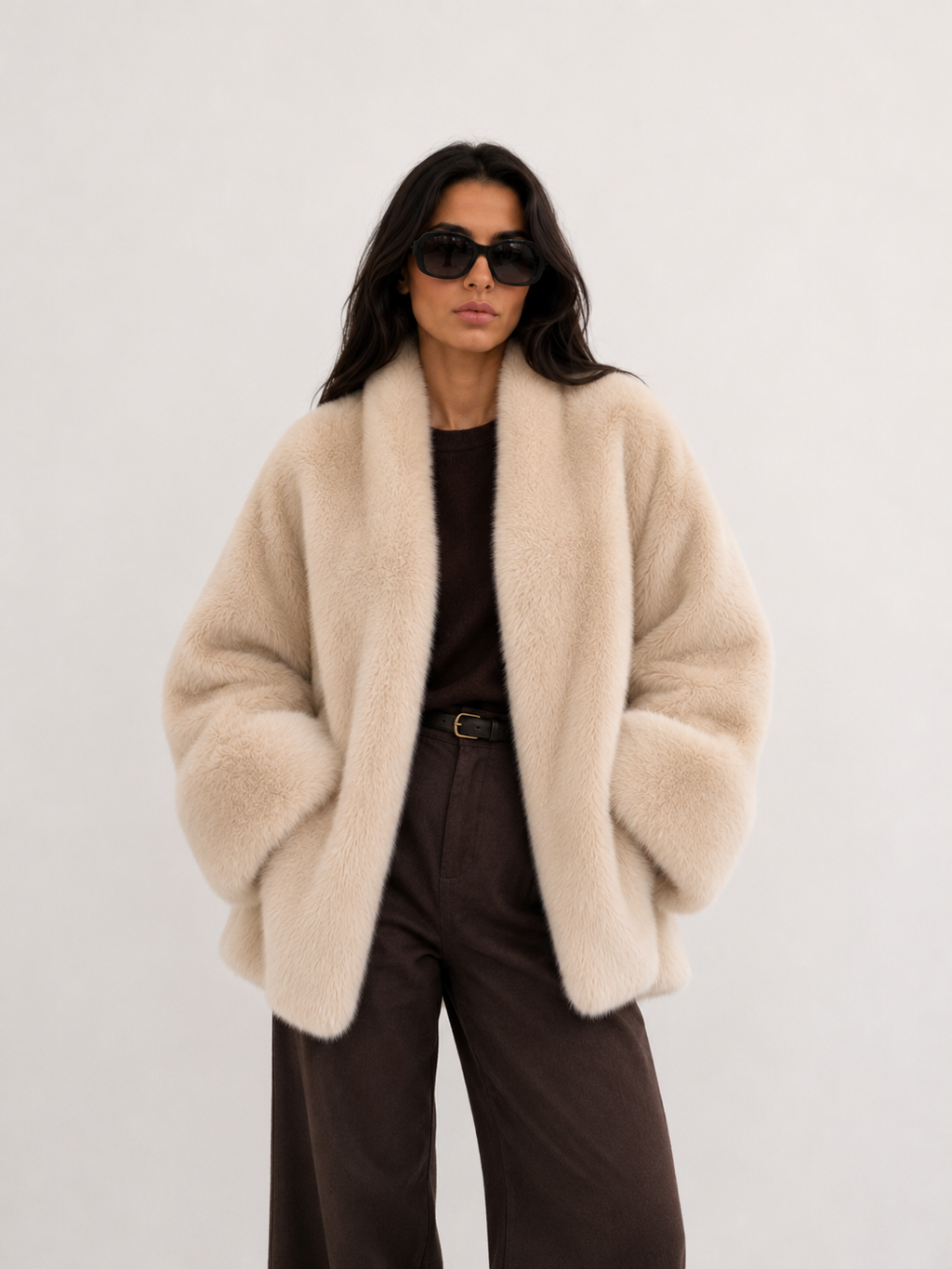 Plush-Trim Oversized Coat