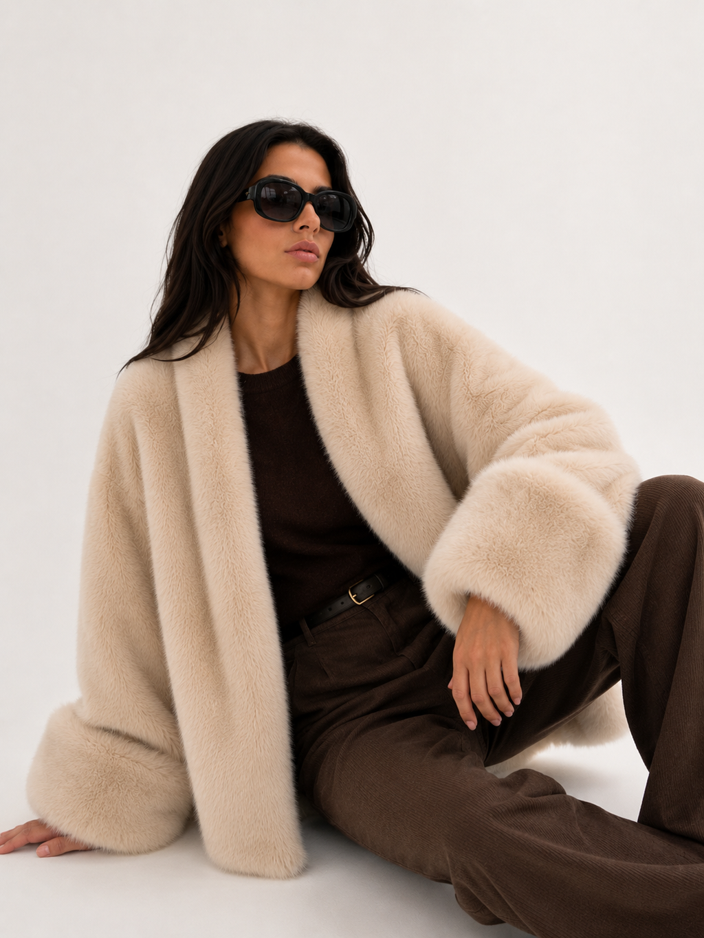 Plush-Trim Oversized Coat