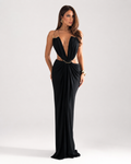 Ring-Detail Ruched Halter Maxi Dress
