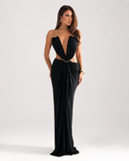 Ring-Detail Ruched Halter Maxi Dress