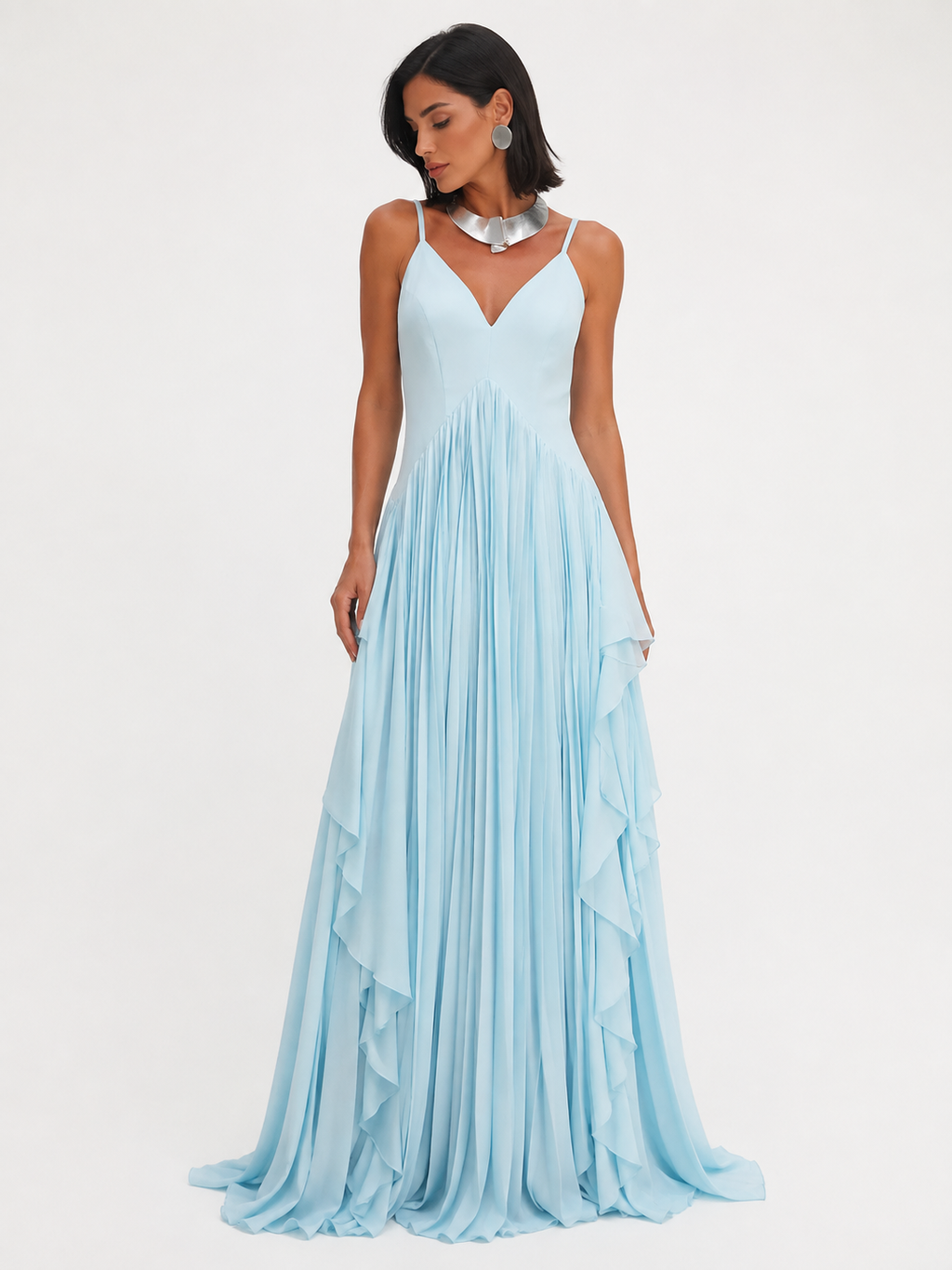 Ruffle-Front Halter Maxi Dress