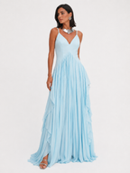 Ruffle-Front Halter Maxi Dress