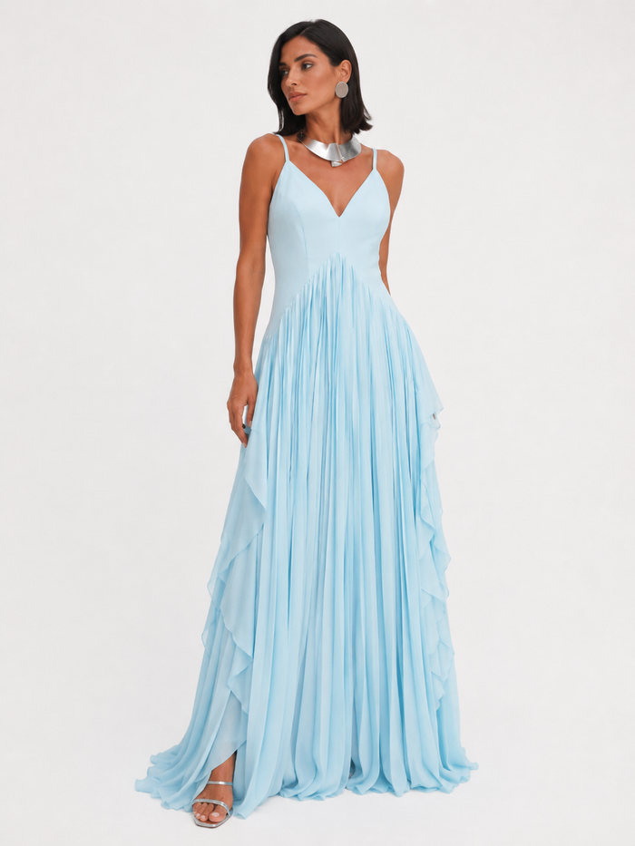 Ruffle-Front Halter Maxi Dress