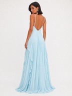 Ruffle-Front Halter Maxi Dress