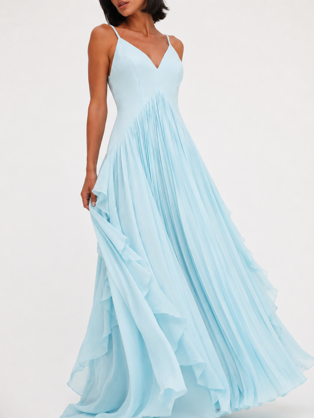 Ruffle-Front Halter Maxi Dress
