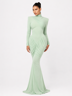 Draped Strong-Shoulder Maxi Dress