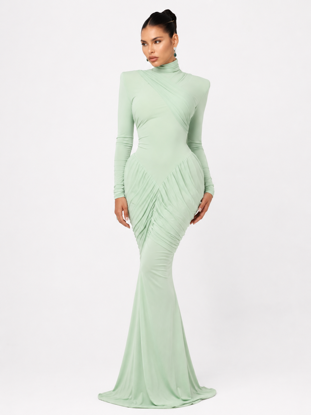 Draped Strong-Shoulder Maxi Dress