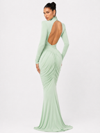Draped Strong-Shoulder Maxi Dress
