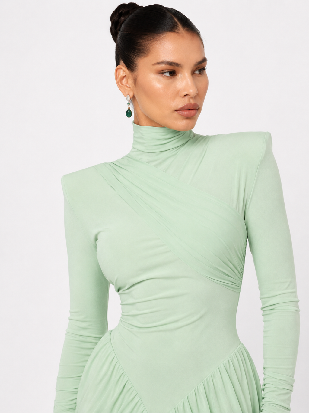 Draped Strong-Shoulder Maxi Dress