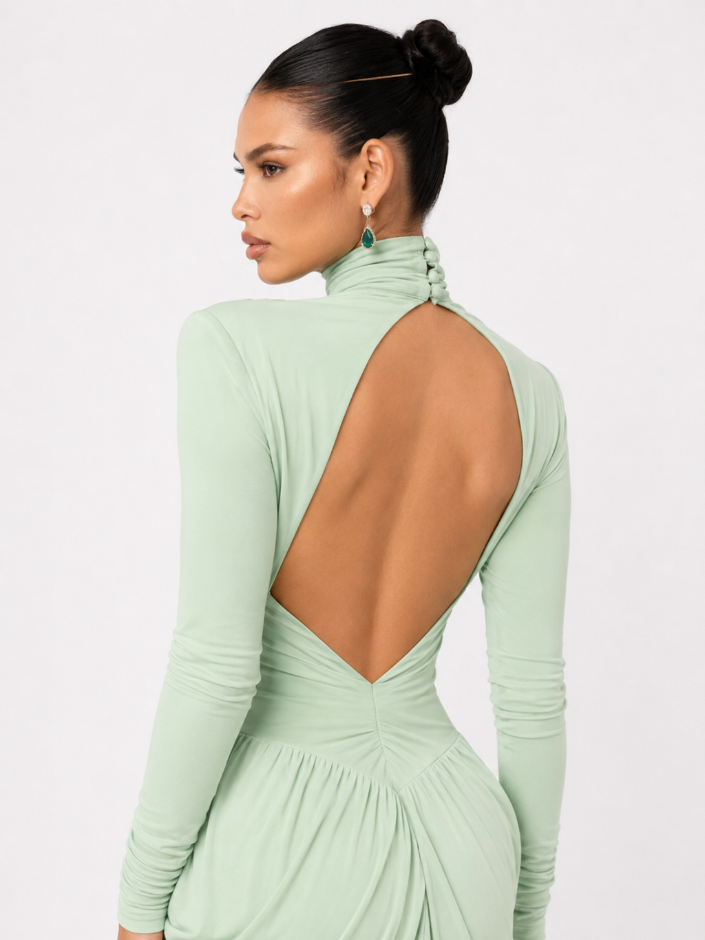 Draped Strong-Shoulder Maxi Dress
