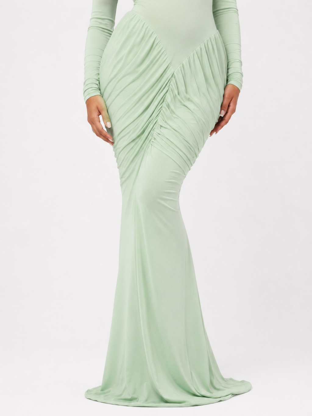 Draped Strong-Shoulder Maxi Dress