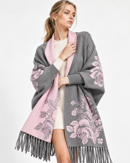 Floral-Print Tassel Cape