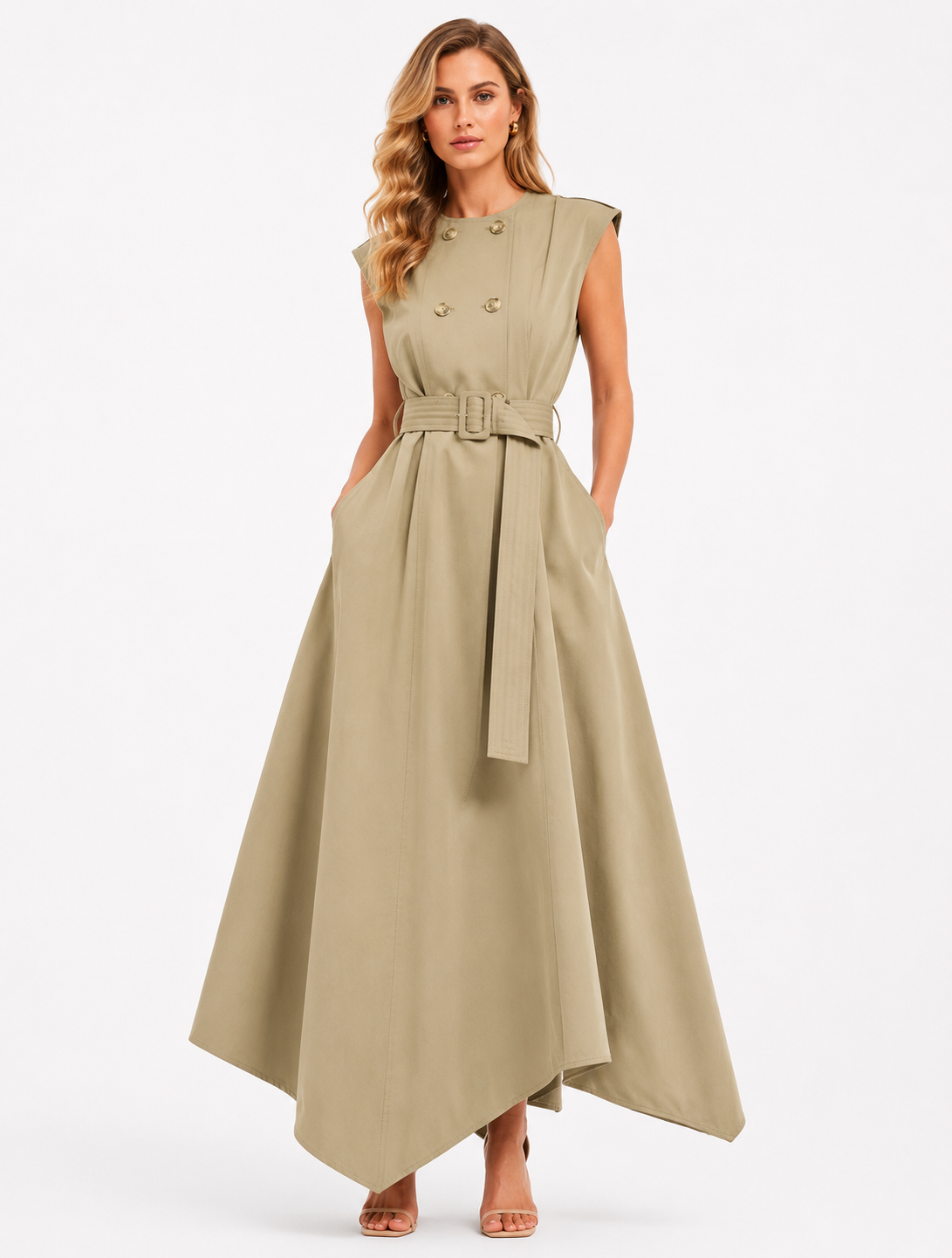 Double-Breasted Trench-Inspired Maxi Dress