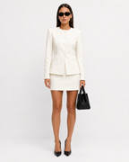 Tailored Button-Front Fitted Blazer & Mini Skirt Co-ord