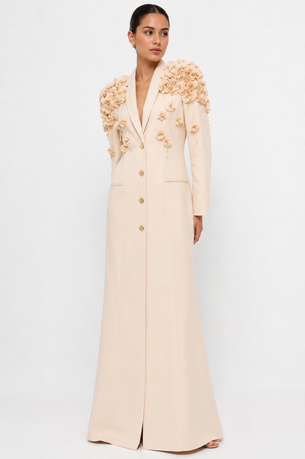 Structured-Shoulder Tailored Maxi Dress
