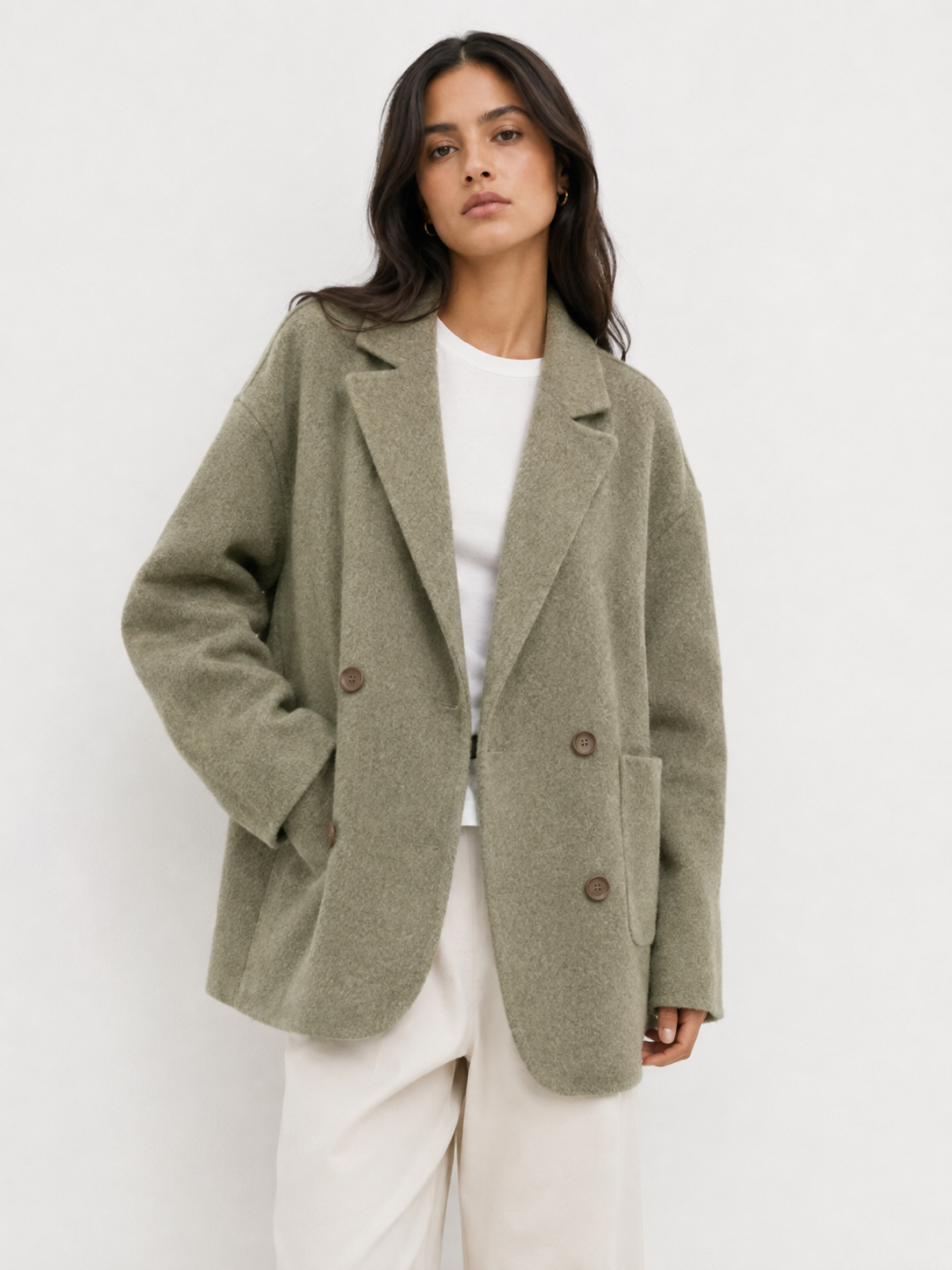 Double-Breasted Textured Short Coat