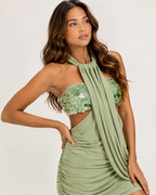Sequin Halter Backless Mini Dress
