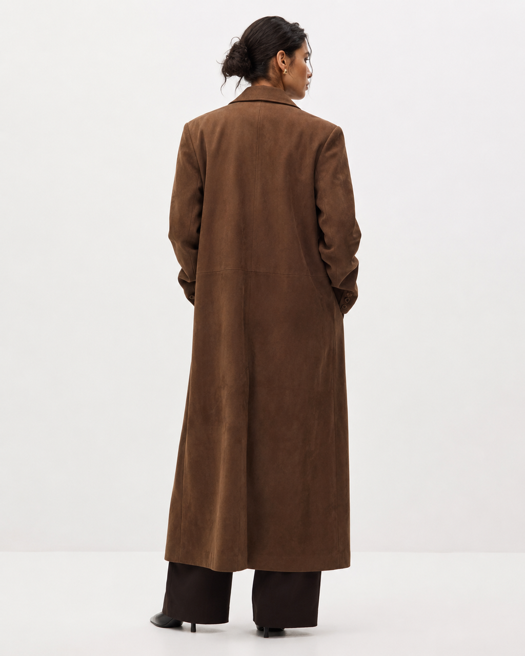 Suede-Effect Longline Trench Coat
