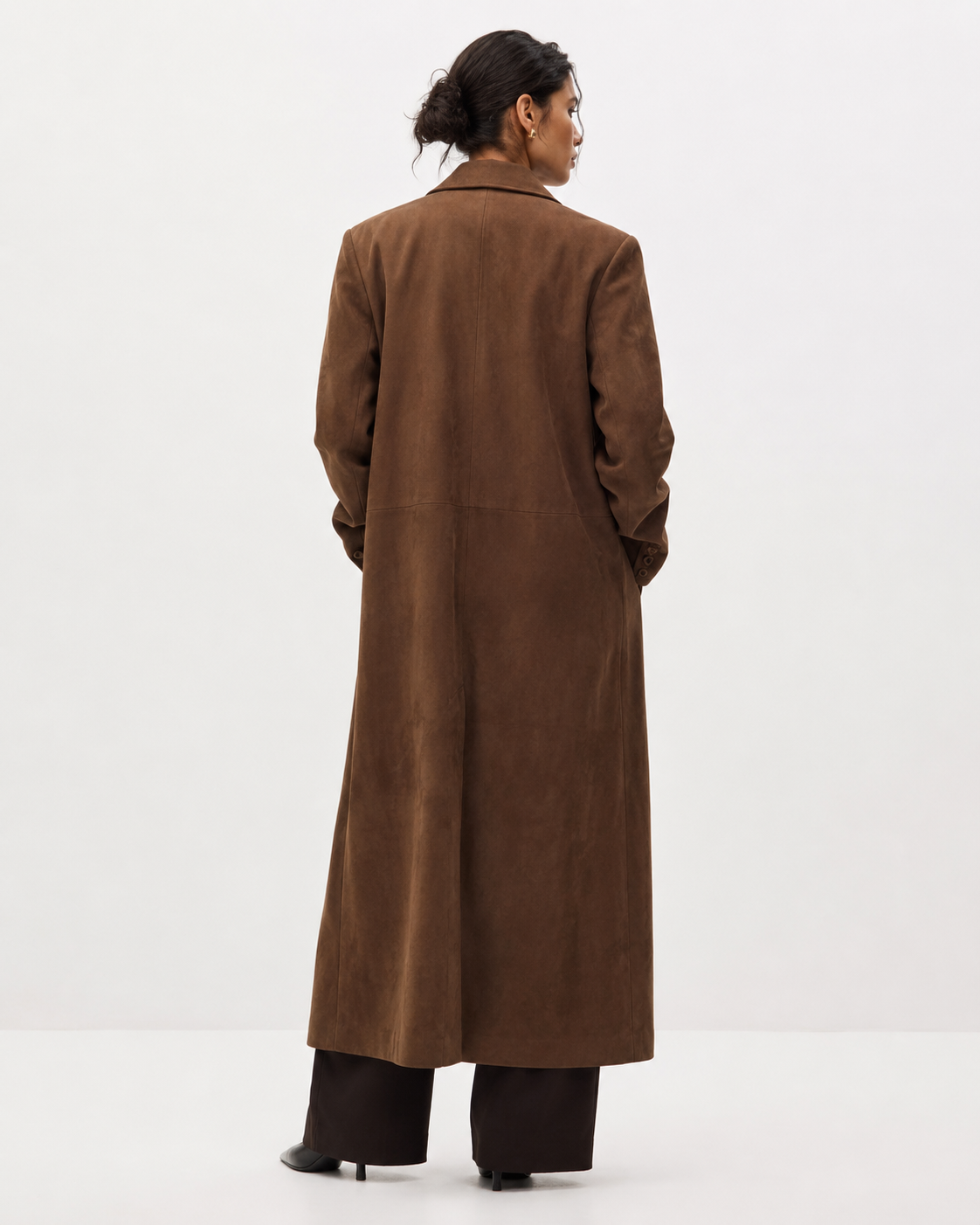 Suede-Effect Longline Trench Coat