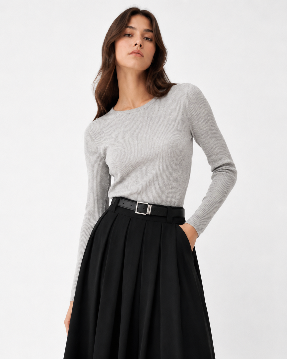 Pleated A-Line Midi Skirt