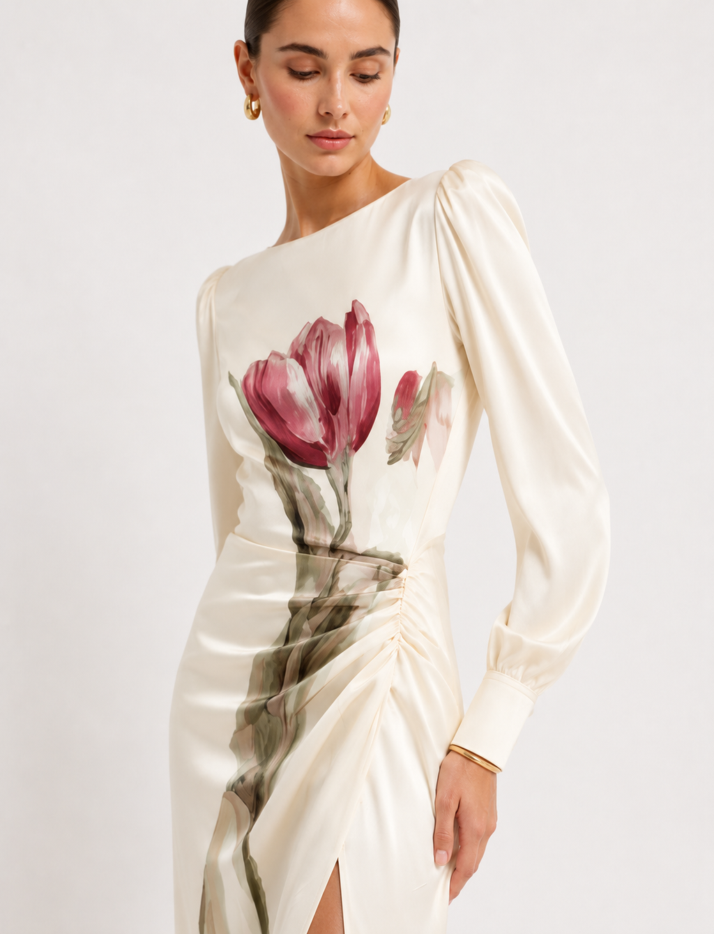 Floral-Print Draped Maxi Dress