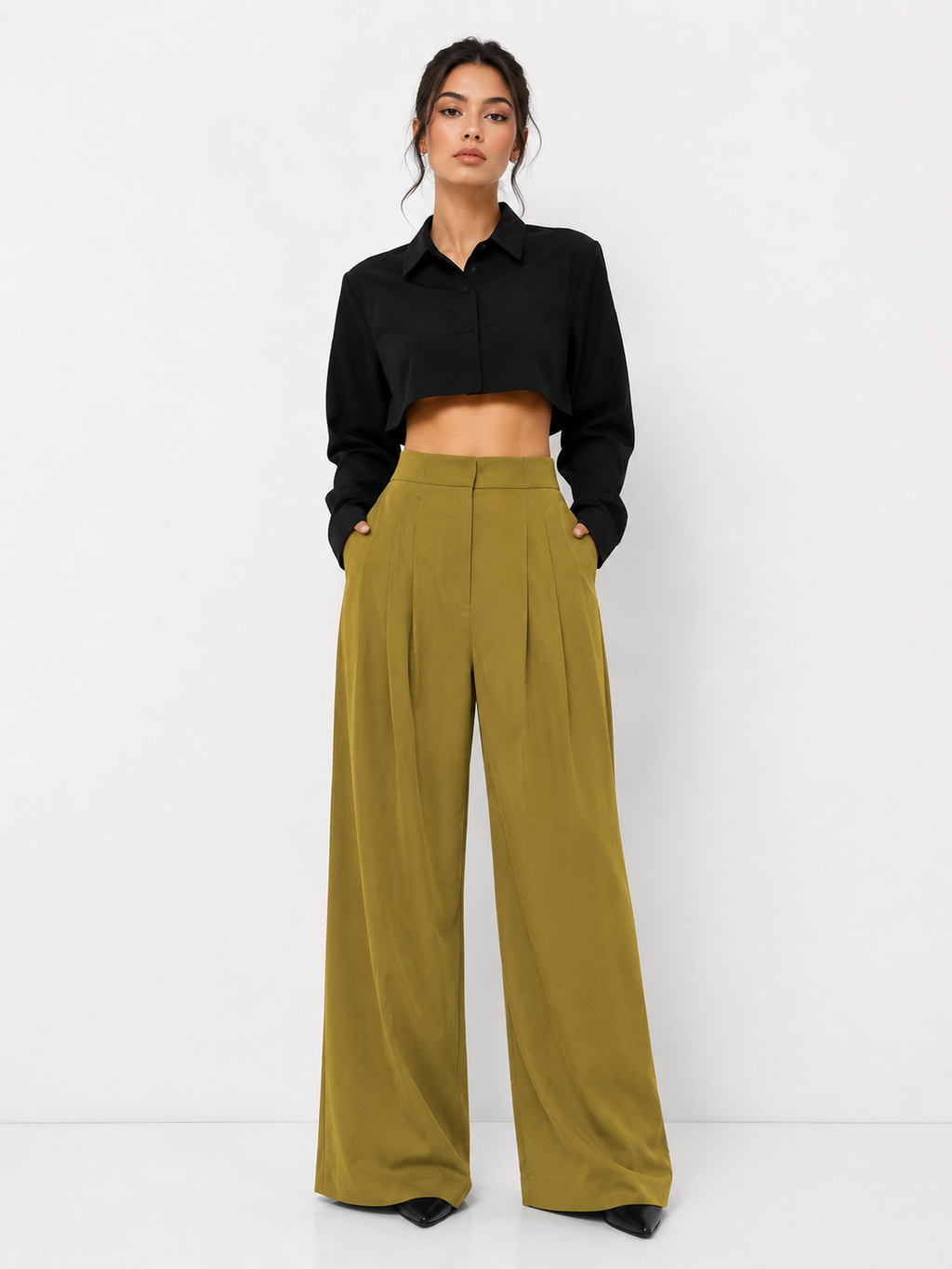 Relaxed High-Waist Wide-Leg Trousers