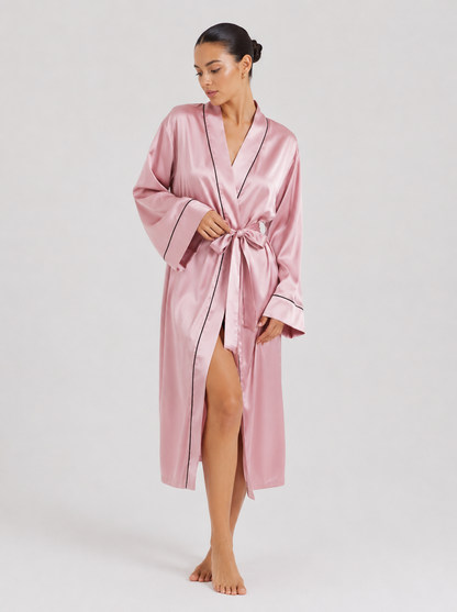 Contrast-Piped Open-Front Dressing Gown