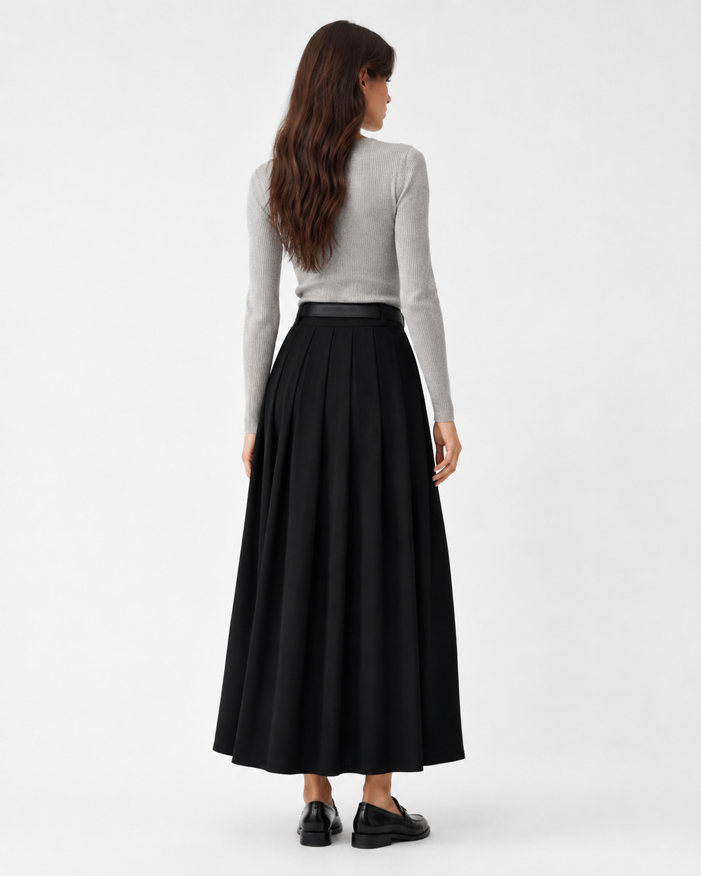 Pleated A-Line Midi Skirt