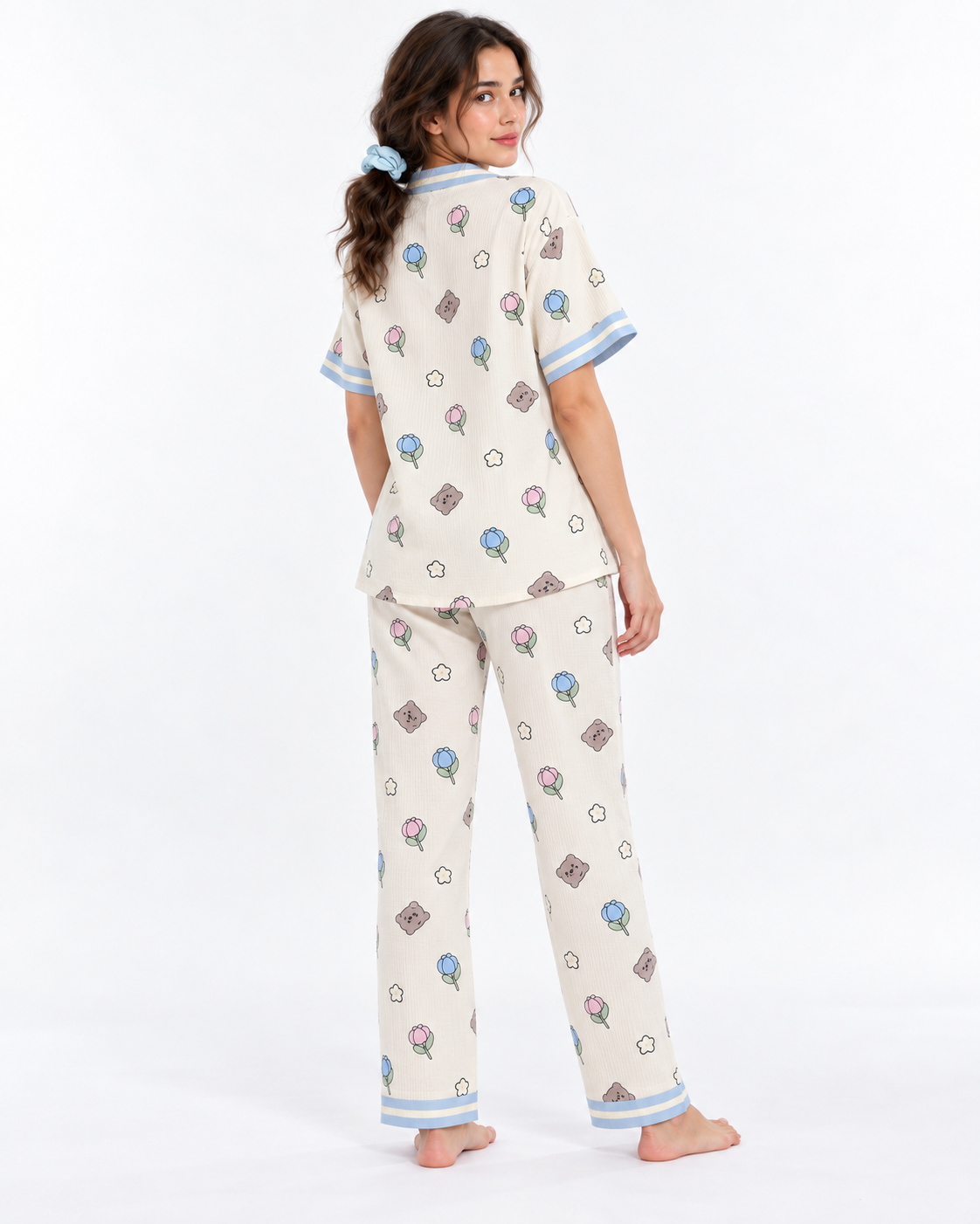 Floral V-Neck Long Pyjama Set