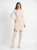 Textured High-Neck Knit Midi Dress