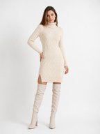 Textured High-Neck Knit Midi Dress