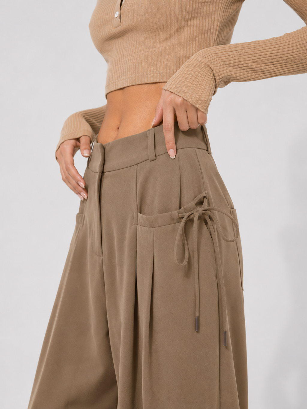 Gathered High-Waist Wide-Leg Trousers