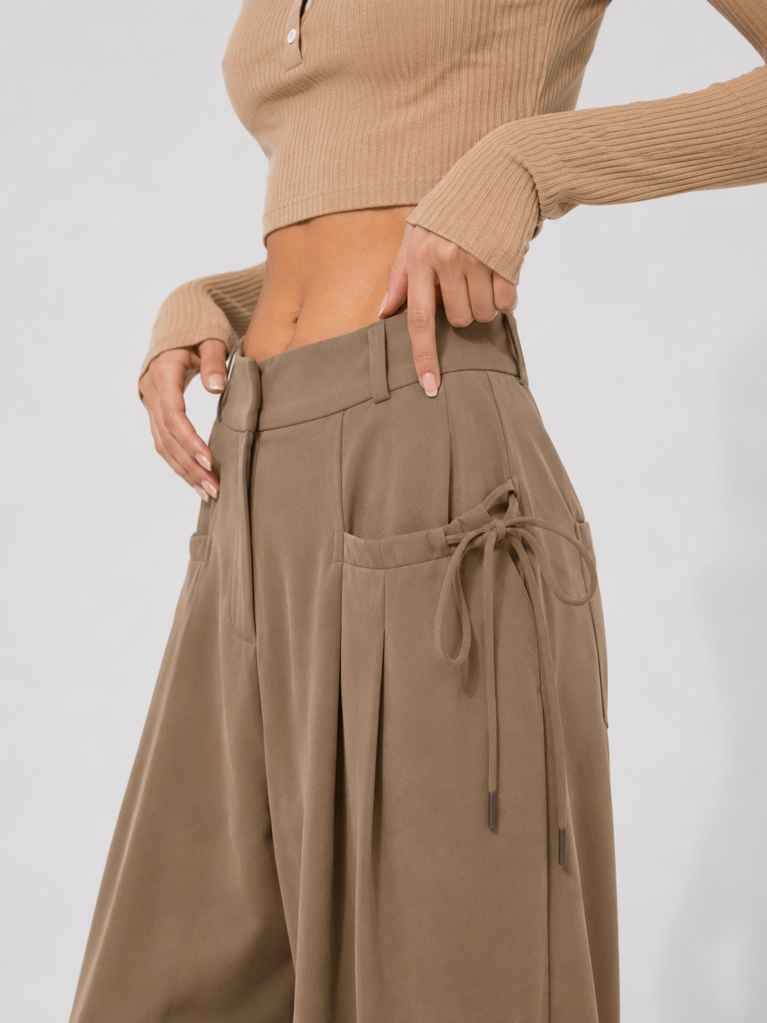Gathered High-Waist Wide-Leg Trousers