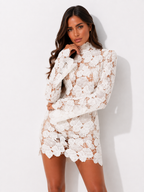 Crochet-Lace Long-Sleeve Mini Dress