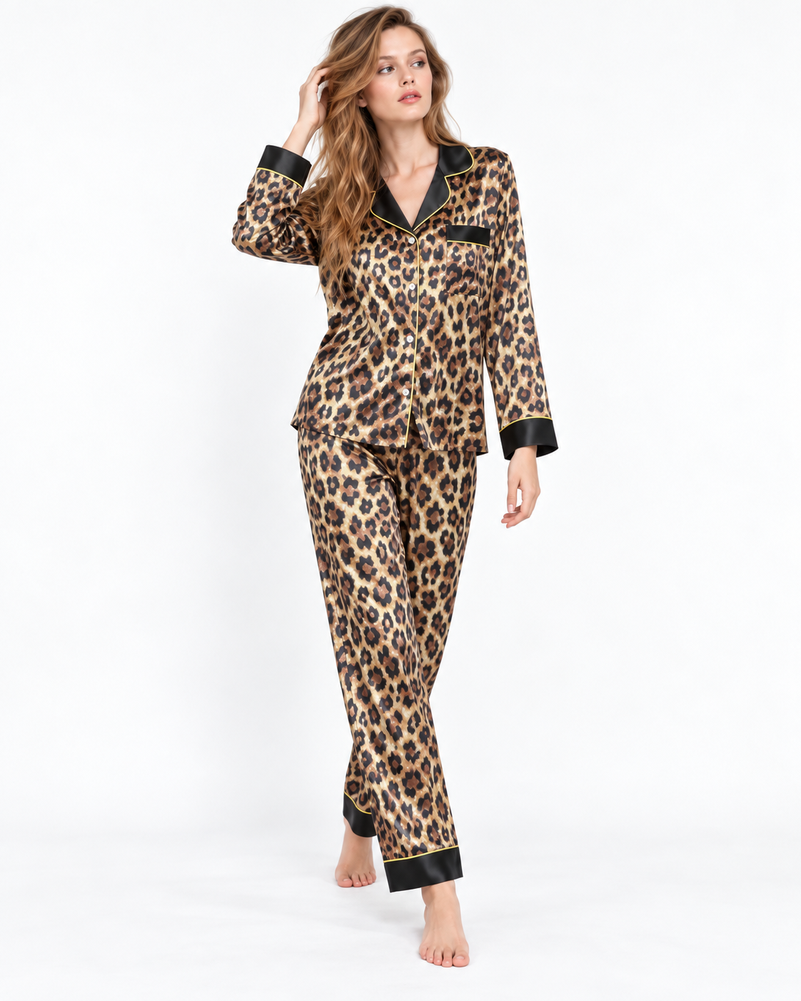 Polka-Dot Long Pyjama Set with Bow Detail
