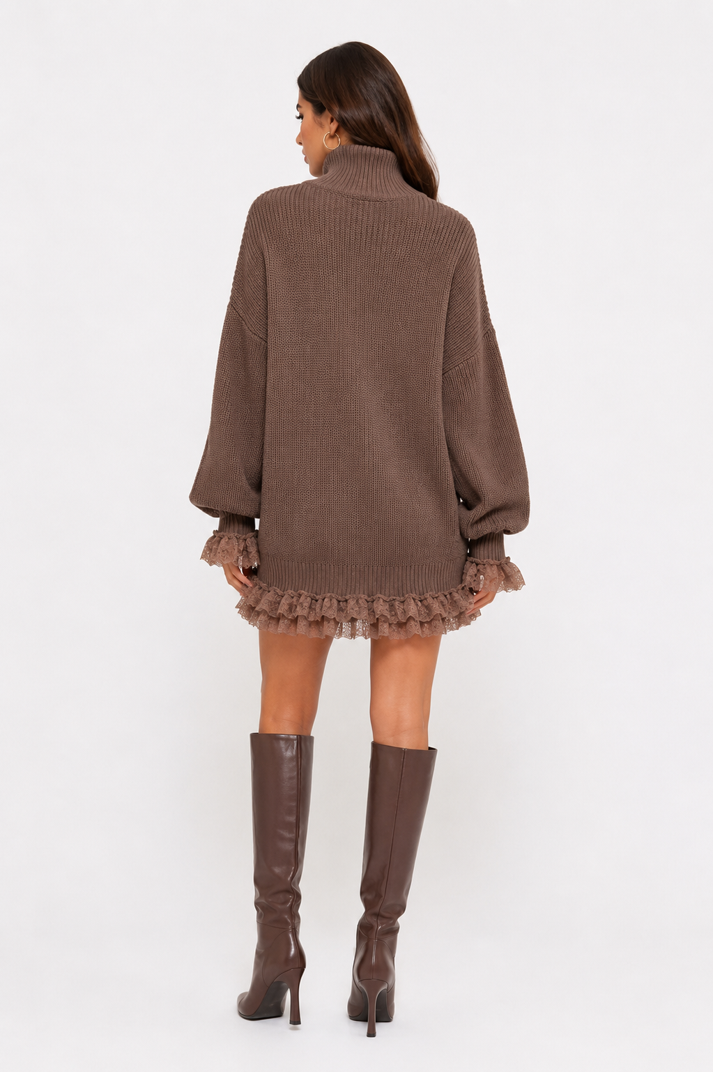 Feather-Trim Knit Mini Dress