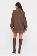 Feather-Trim Knit Mini Dress