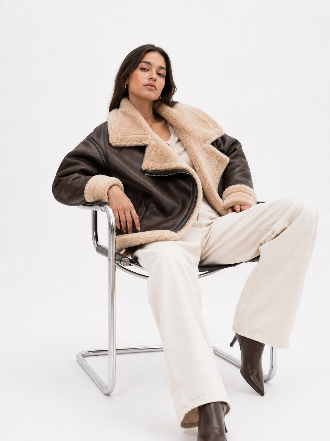 Shearling-Style Aviator Jacket