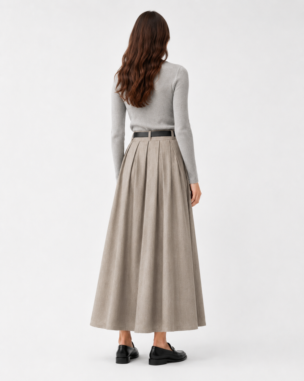 Pleated A-Line Midi Skirt