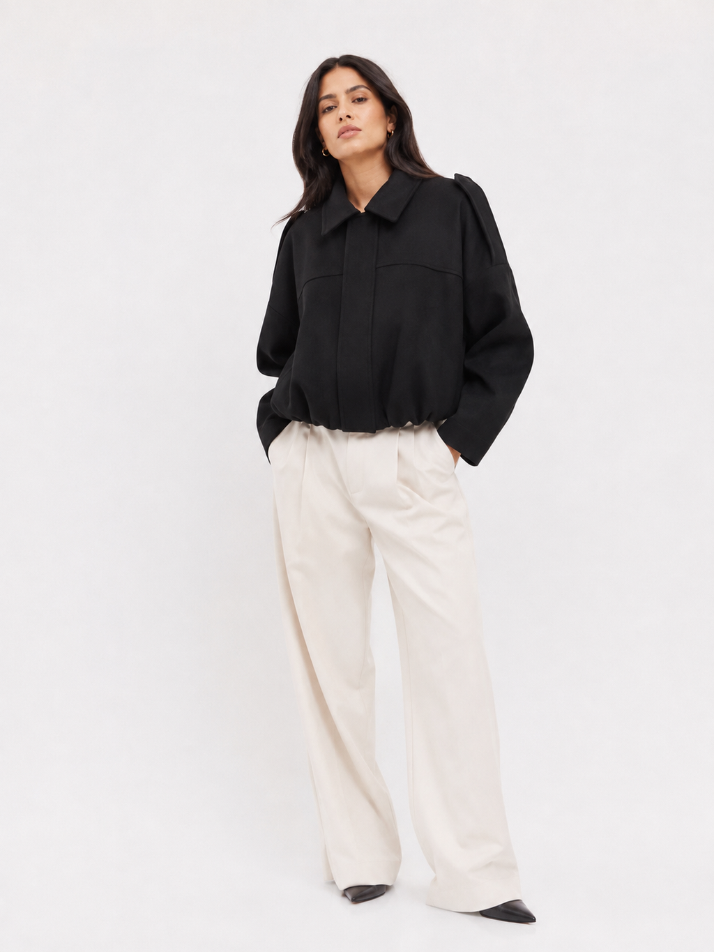 Relaxed Collared Bomber Jacket