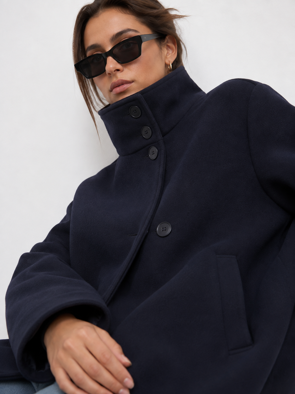 High-Collar Buttoned Jacket