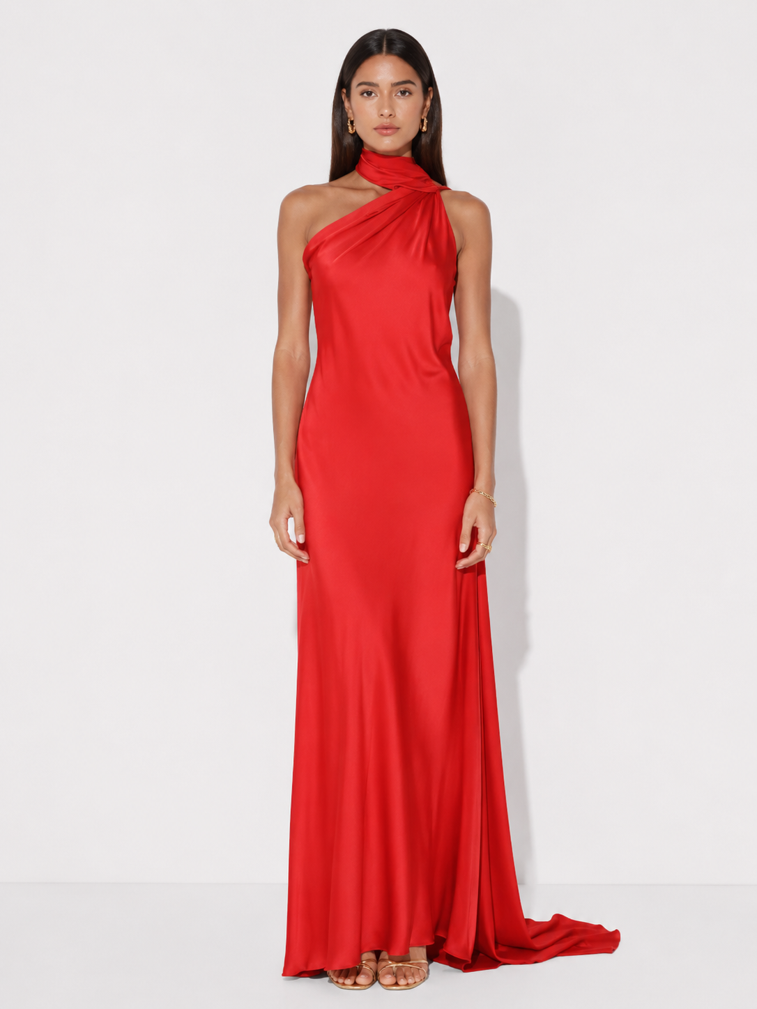 Draped Halter Train Maxi Dress