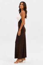 Two-Tone V-Neck Straight Midi Dress