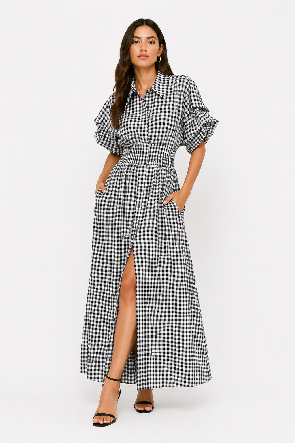 Gingham High-Slit Maxi Dress