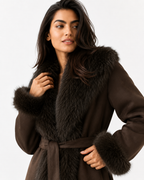 Plush-Panelled Belted Coat