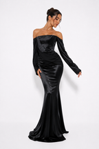 Off-Shoulder Satin-Effect Maxi Dress