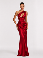 One-Shoulder Ruched Cut-Out Maxi Dress